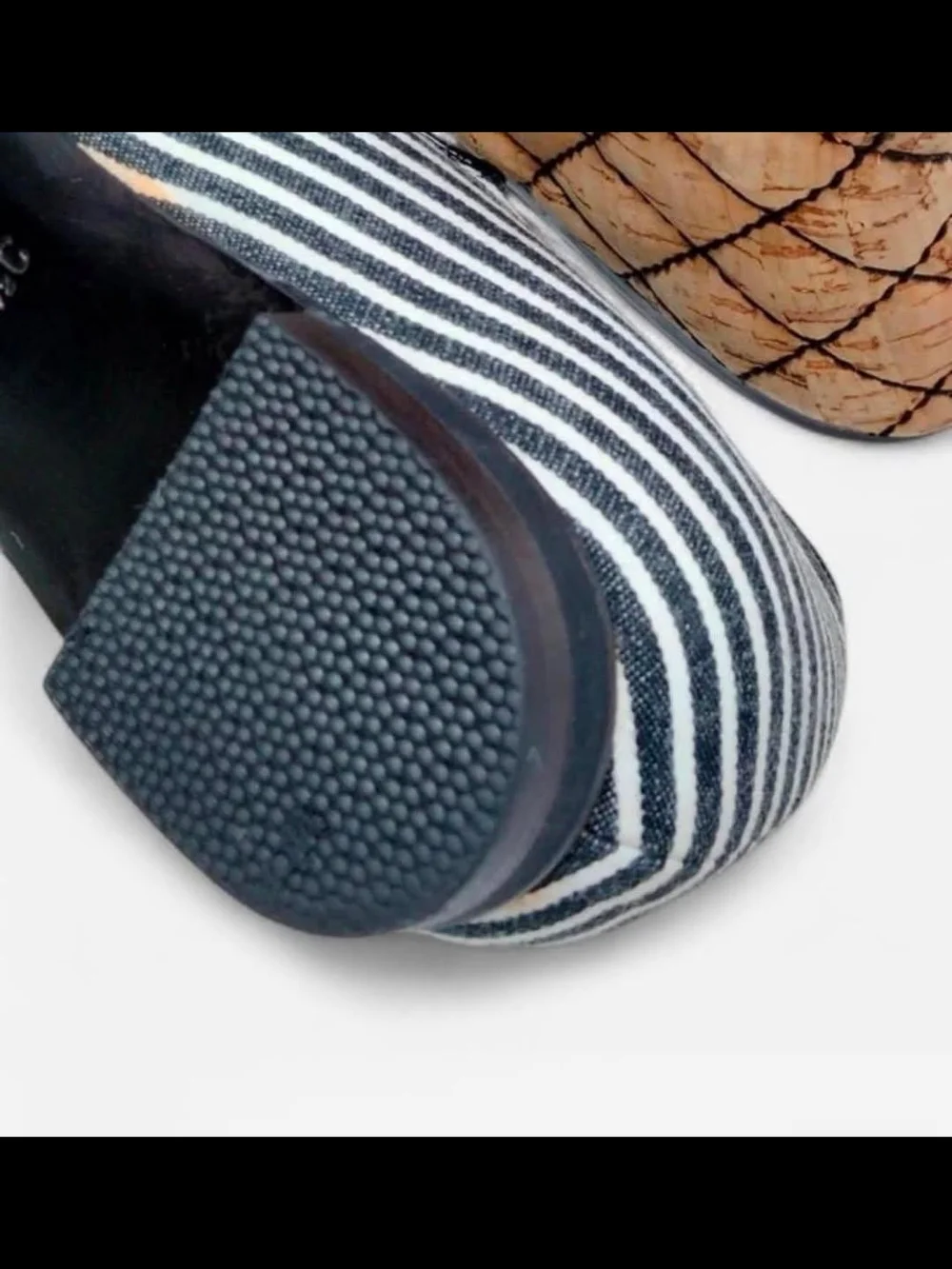 CHANEL Black and White Striped Patent Toe Mary Jane Flats